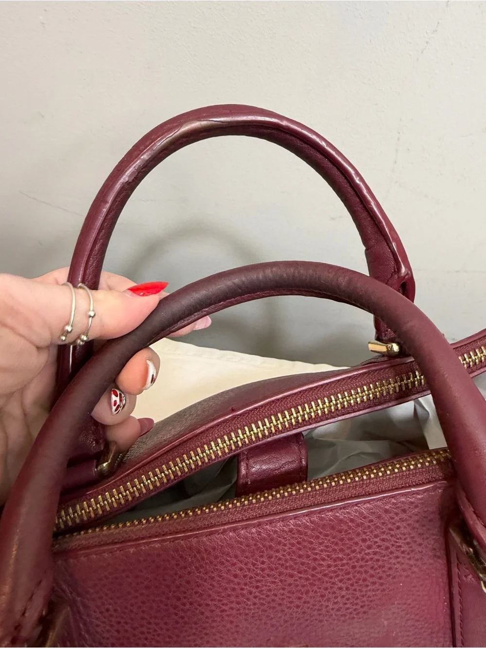 Tory Burch burgundy red Mercer Double Zip Dome Pebbled Leather Satchel/Crossbody